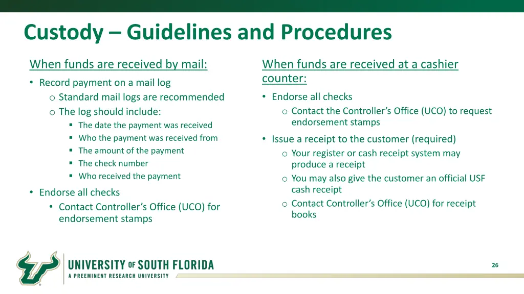 custody guidelines and procedures