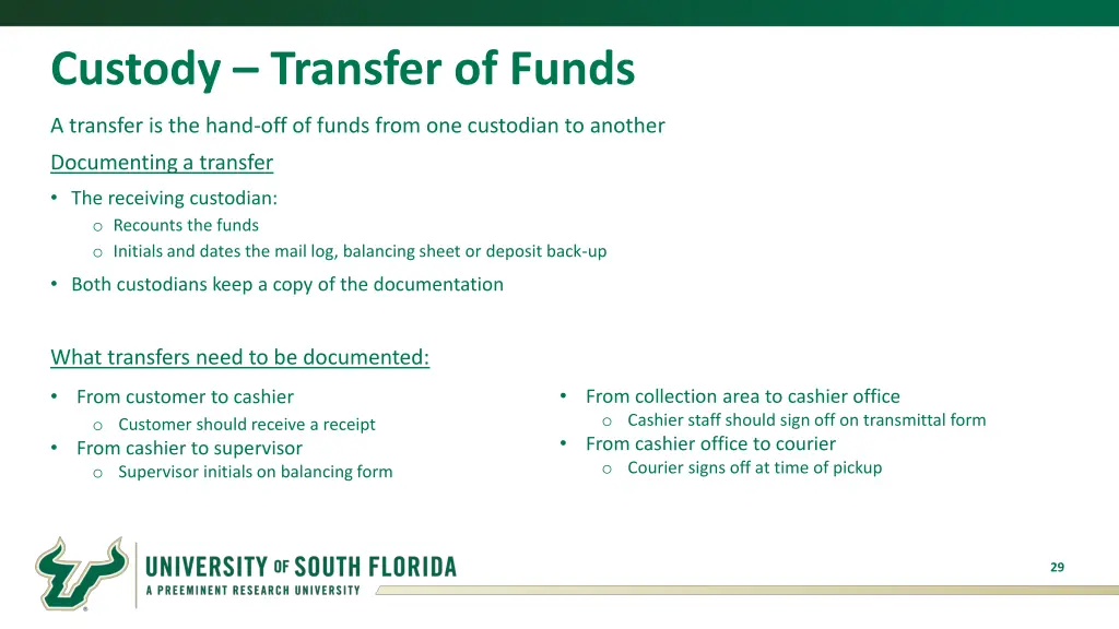 custody transfer of funds