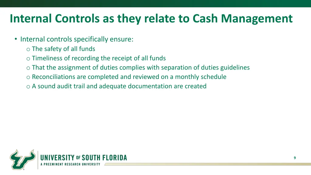 internal controls as they relate to cash