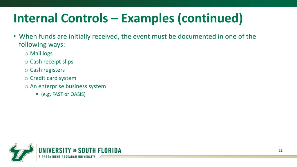 internal controls examples continued