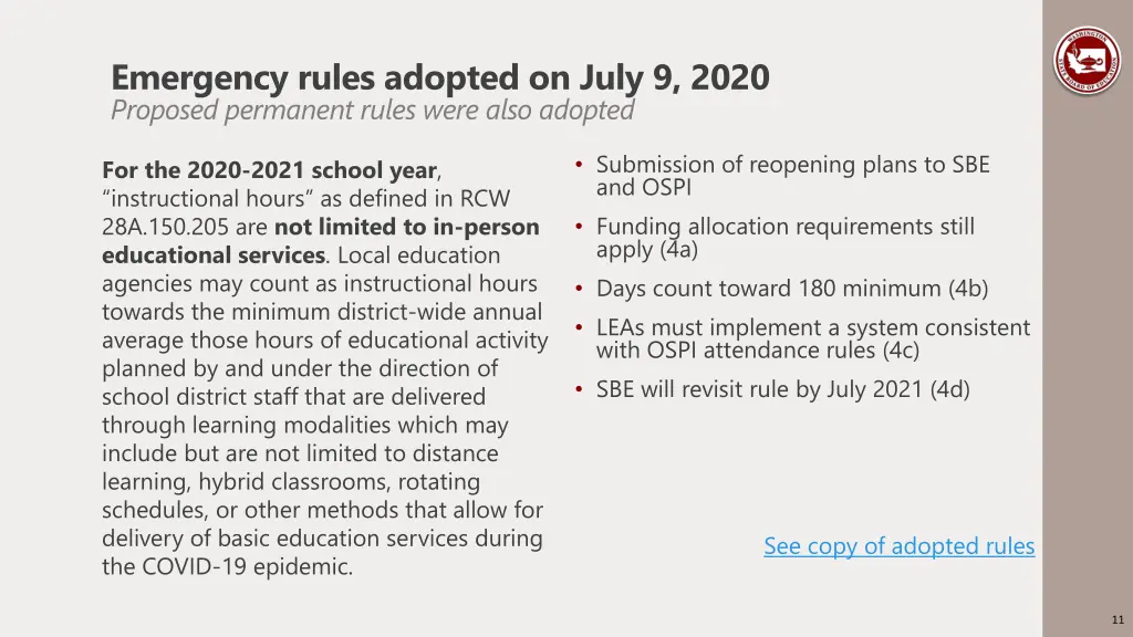 emergency rules adopted on july 9 2020 proposed