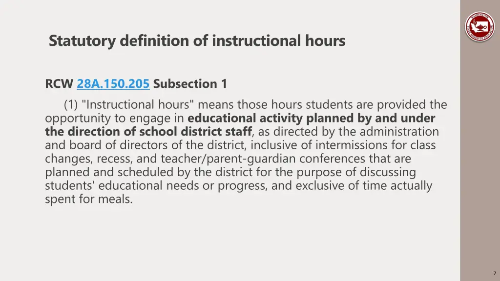 statutory definition of instructional hours