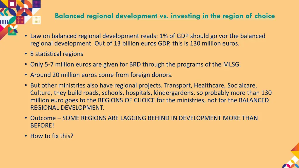 balanced regional development vs investing