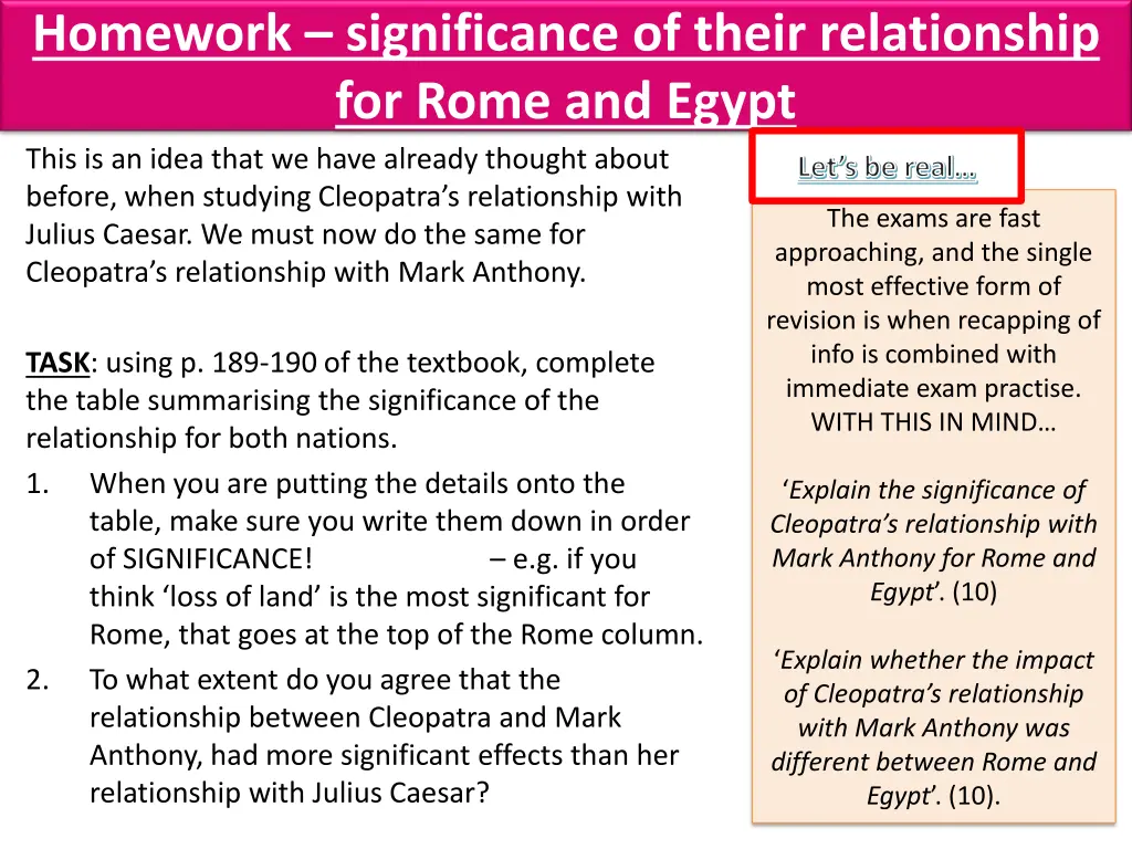 homework significance of their relationship