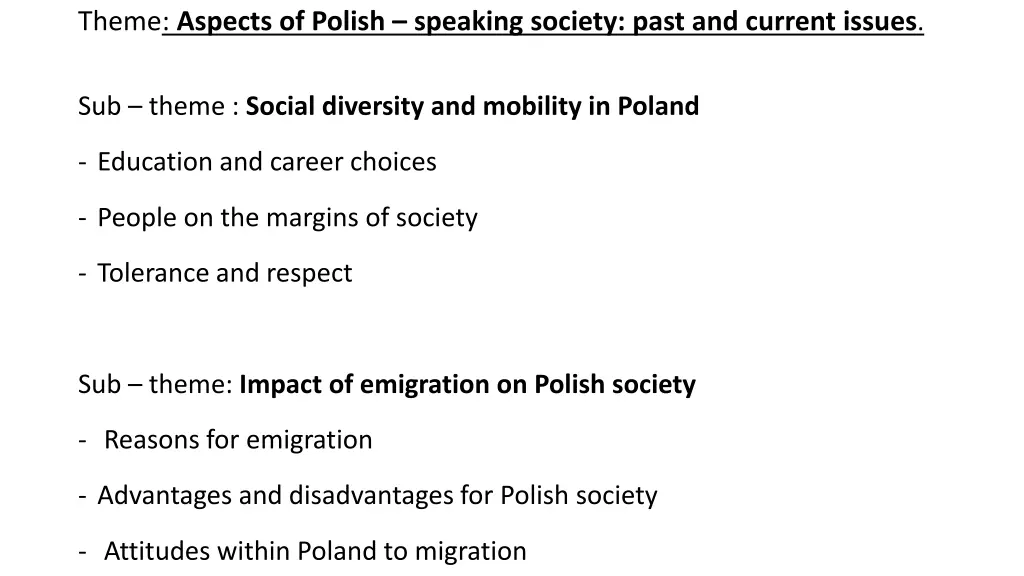 theme aspects of polish speaking society past