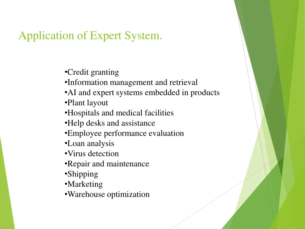 application of expert system