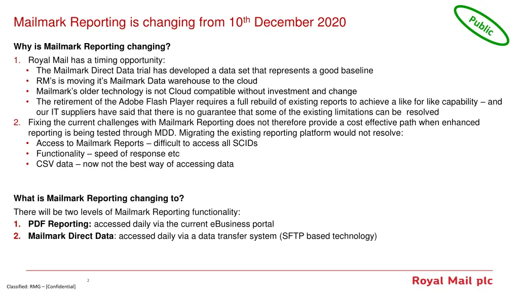 mailmark reporting is changing from