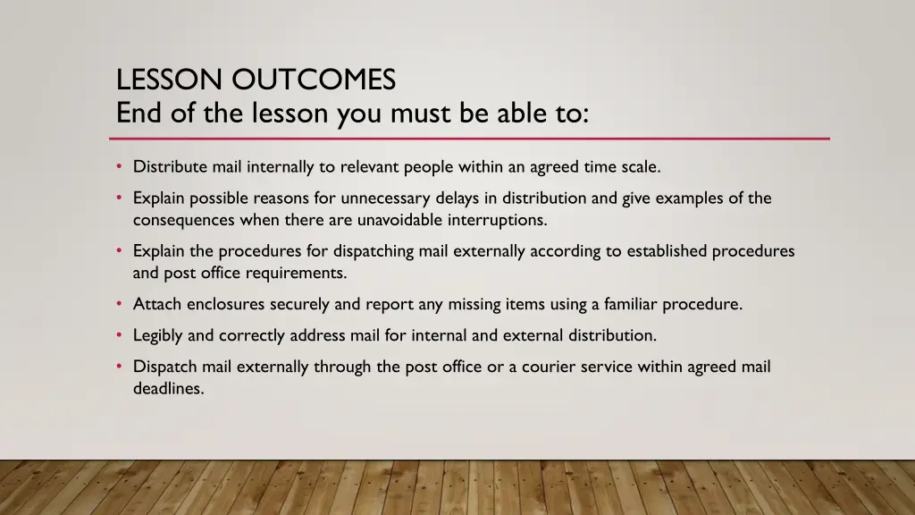 lesson outcomes end of the lesson you must