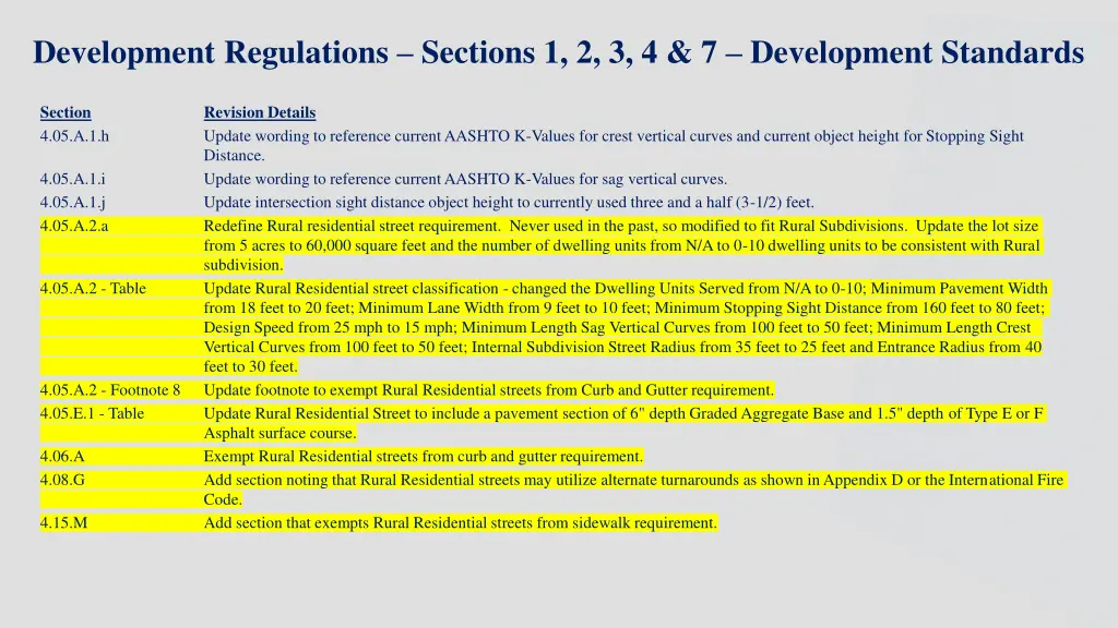 development regulations sections 1