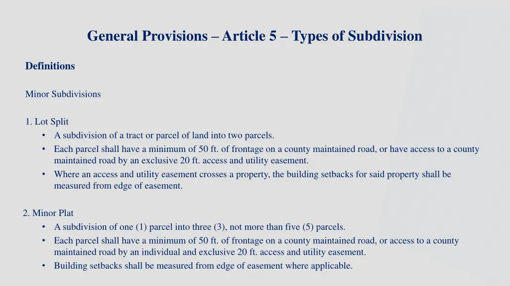 general provisions article 5 types of subdivision 1