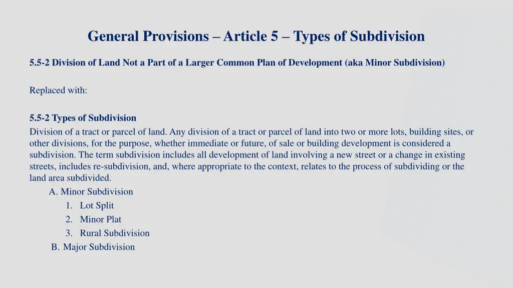 general provisions article 5 types of subdivision