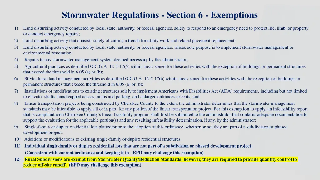 stormwater regulations section 6 exemptions