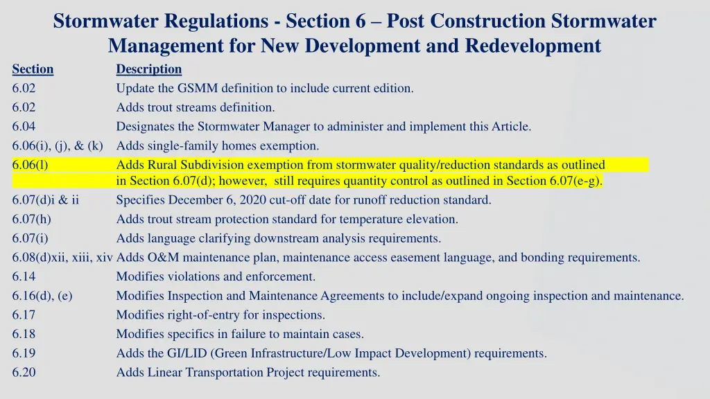 stormwater regulations section 6 post