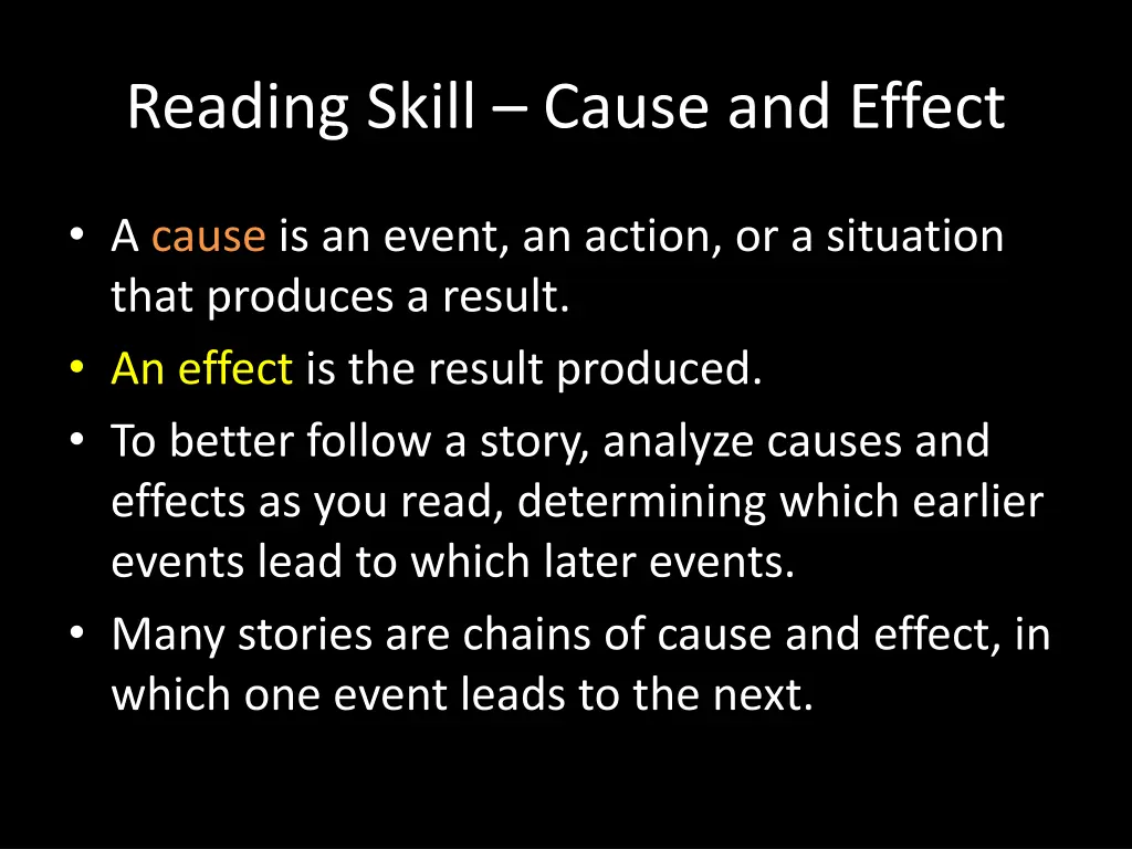 reading skill cause and effect