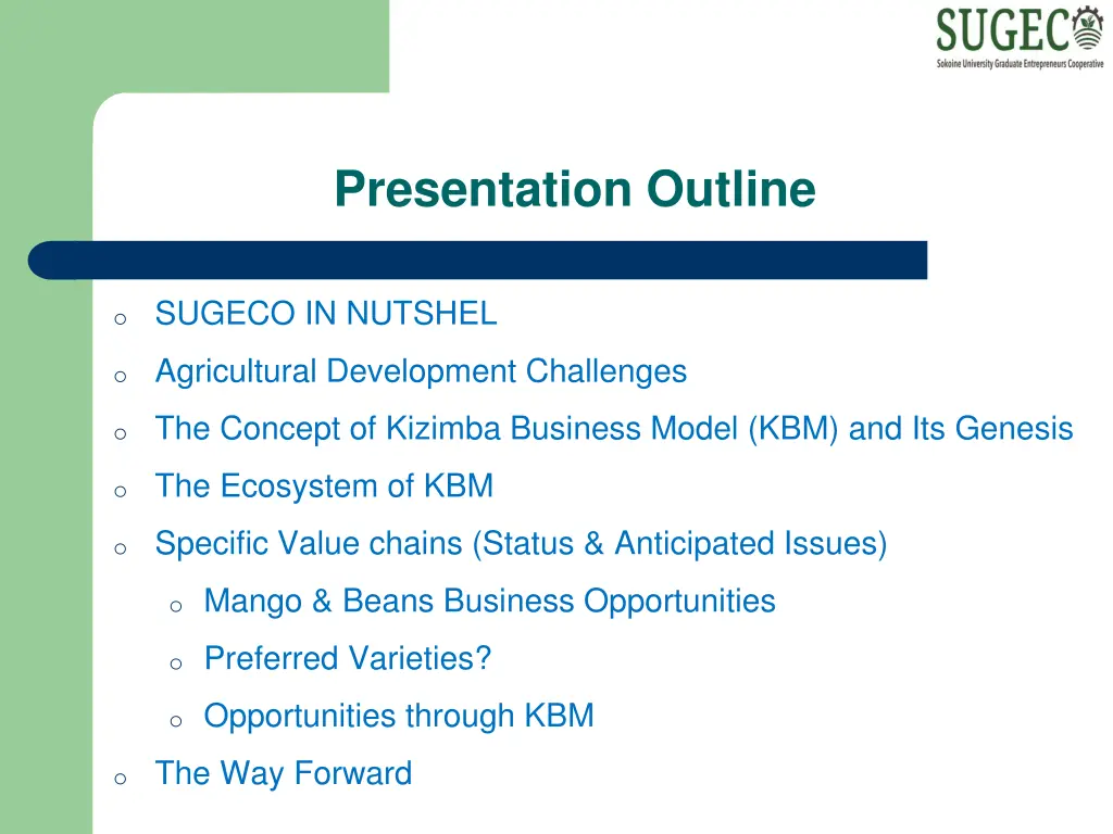 presentation outline