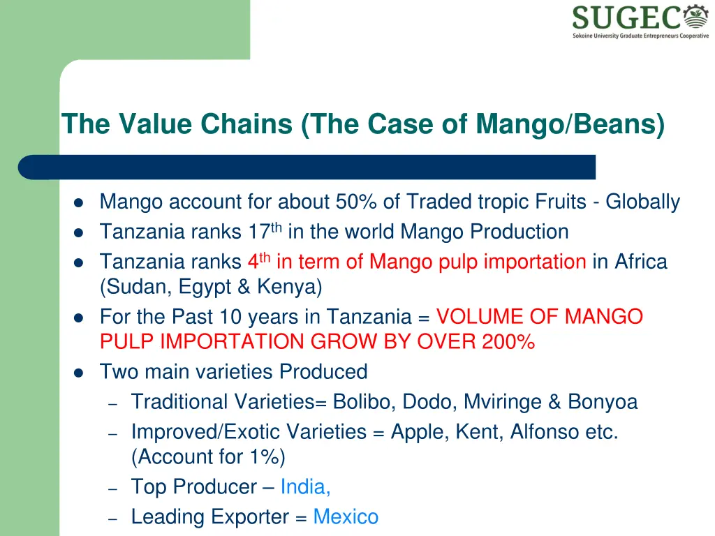 the value chains the case of mango beans