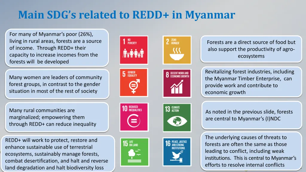 main sdg s related to redd in myanmar