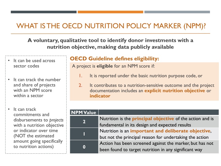 what is the oecd nutrition policy marker npm