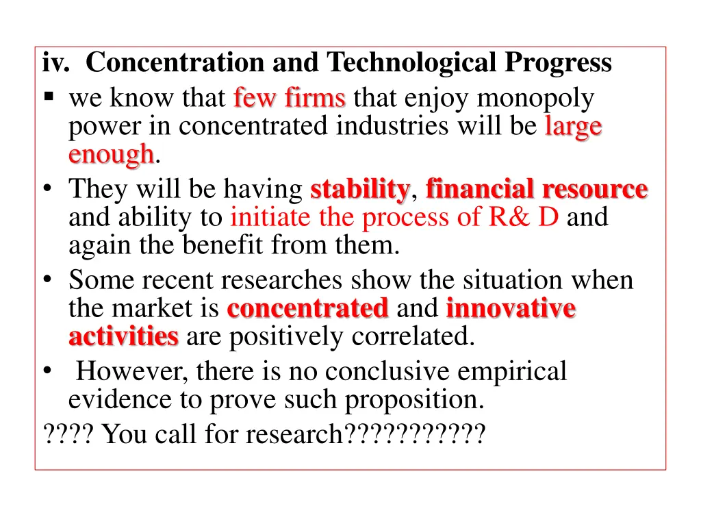 iv concentration and technological progress