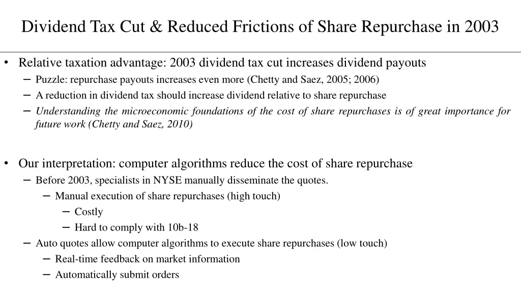 dividend tax cut reduced frictions of share