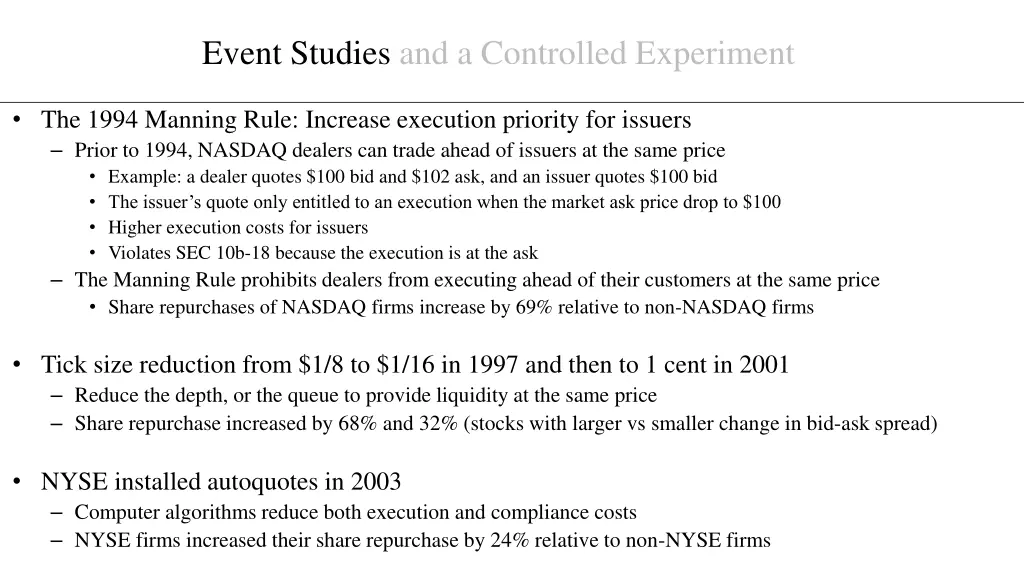 event studies and a controlled experiment