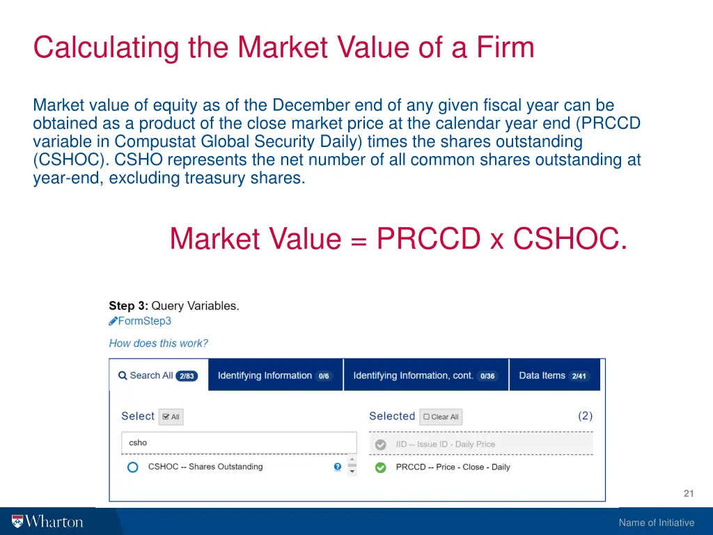 calculating the market value of a firm