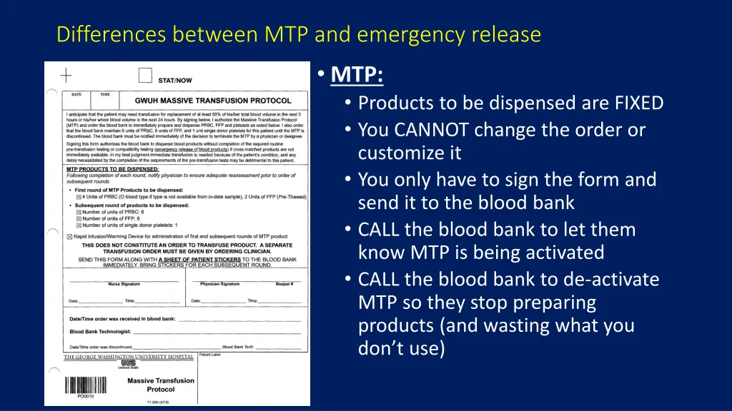 differences between mtp and emergency release