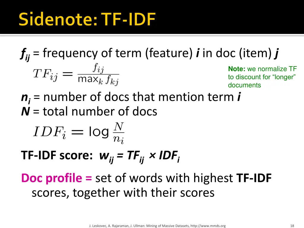 f ij frequency of term feature i in doc item j