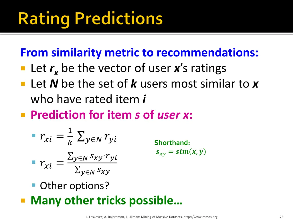 from similarity metric to recommendations