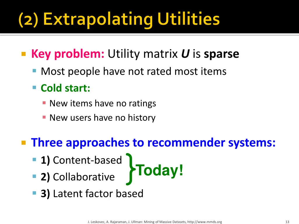 key problem utility matrix u is sparse most