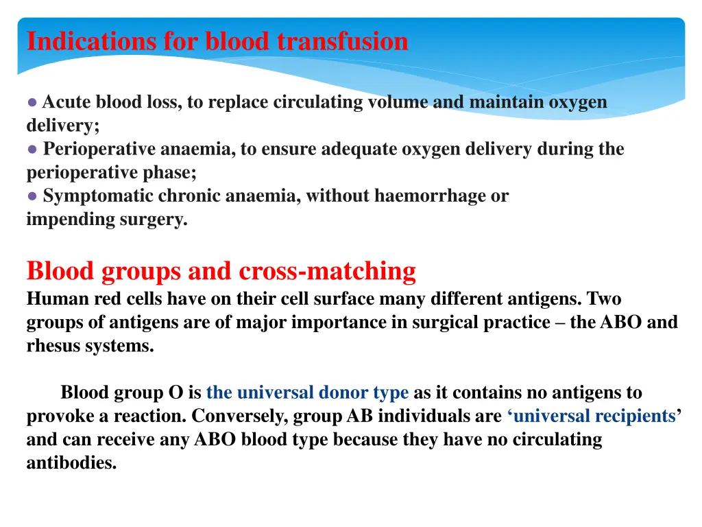 indications for blood transfusion