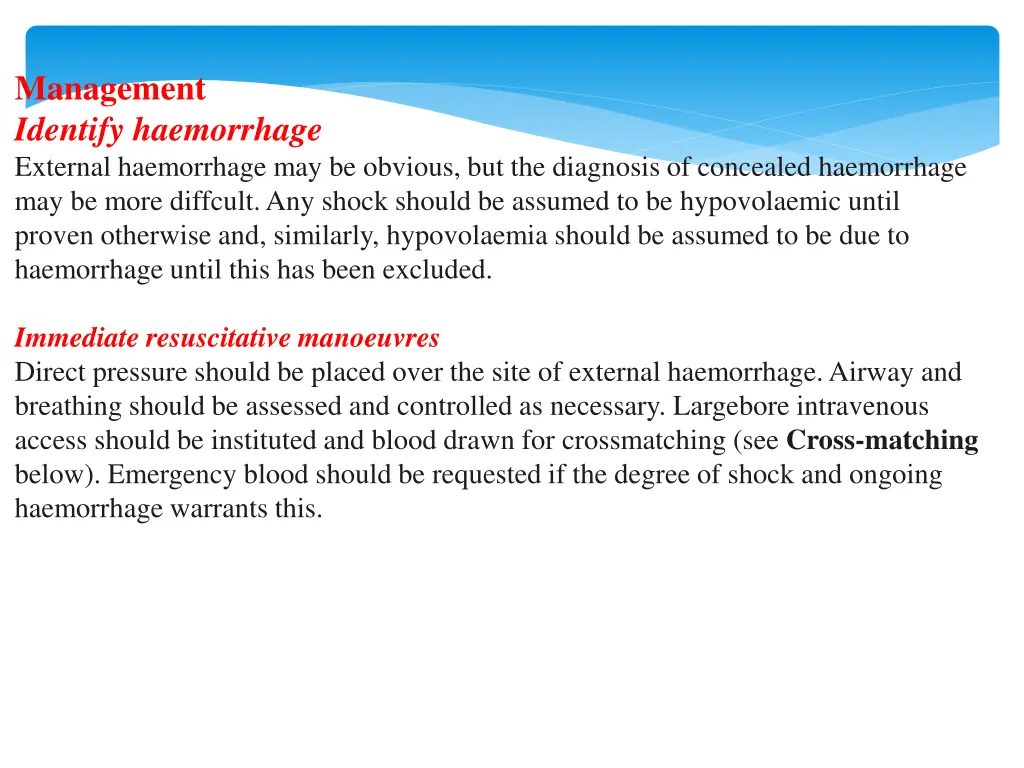 management identify haemorrhage external