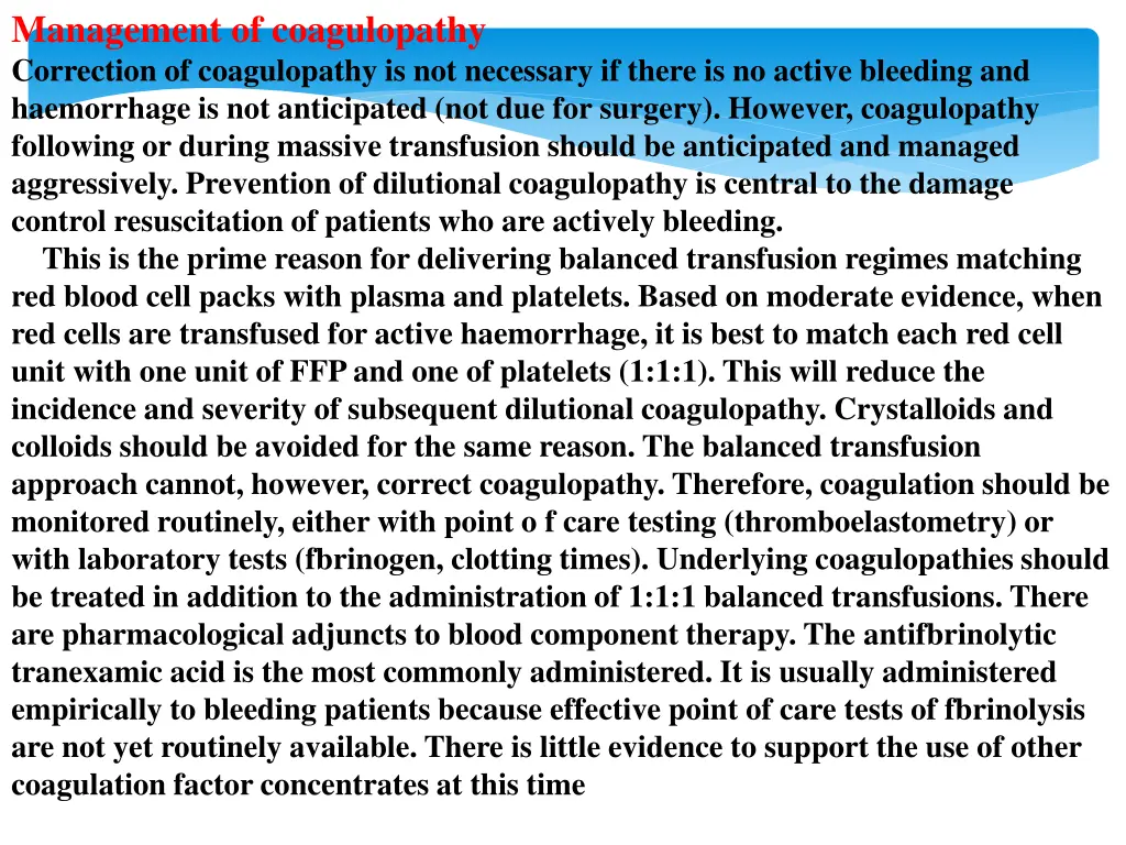 management of coagulopathy correction