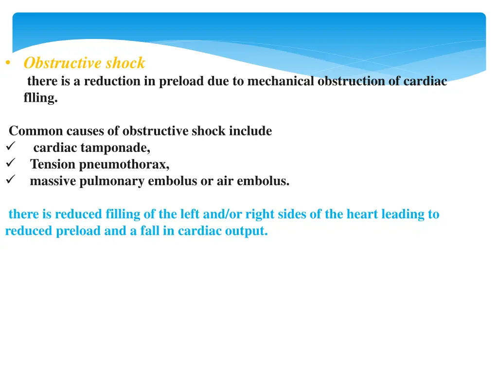 obstructive shock there is a reduction in preload