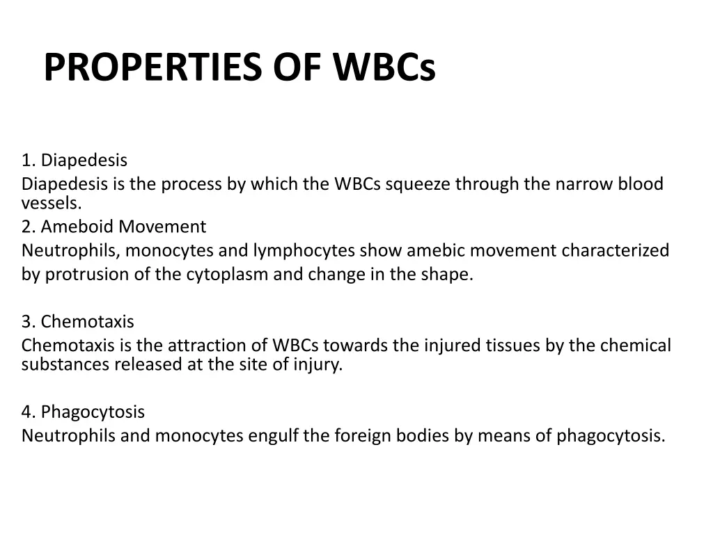 properties of wbcs