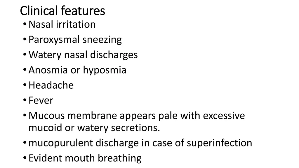 clinical features clinical features nasal