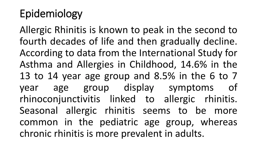 epidemiology epidemiology allergic rhinitis