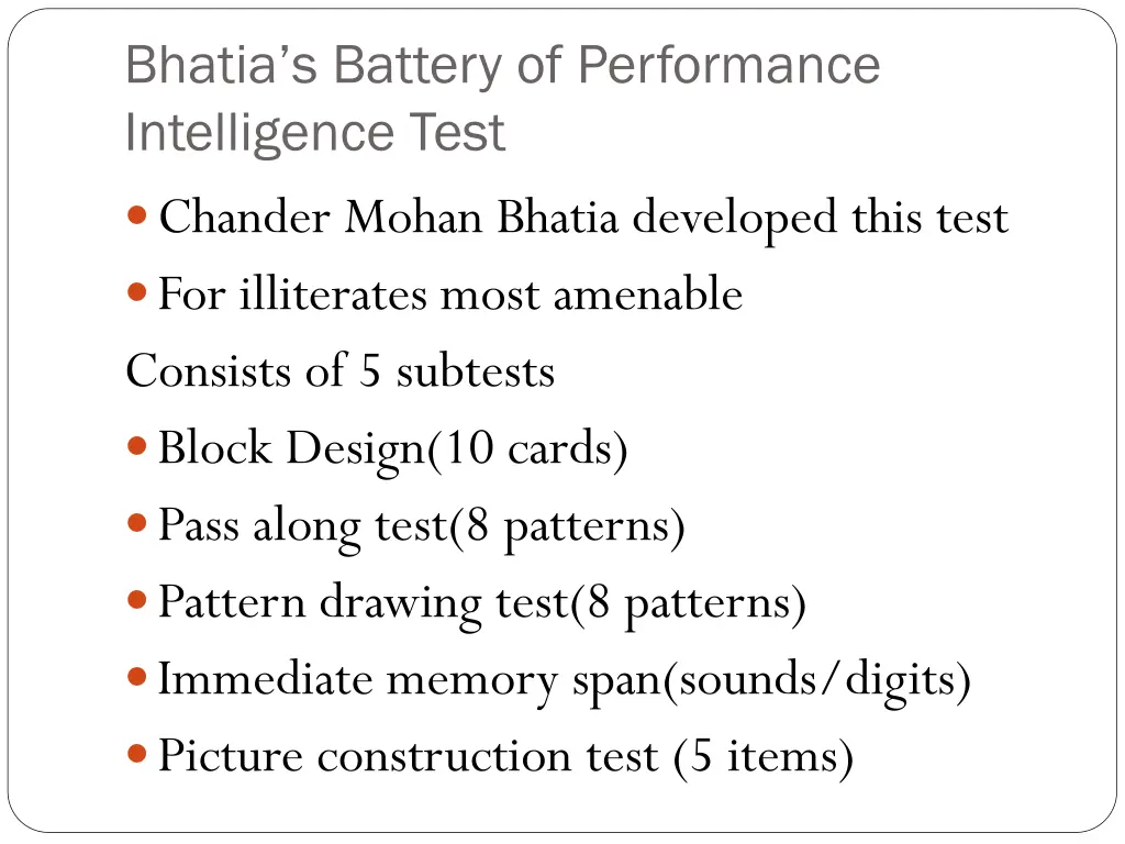 bhatia s battery of performance intelligence test