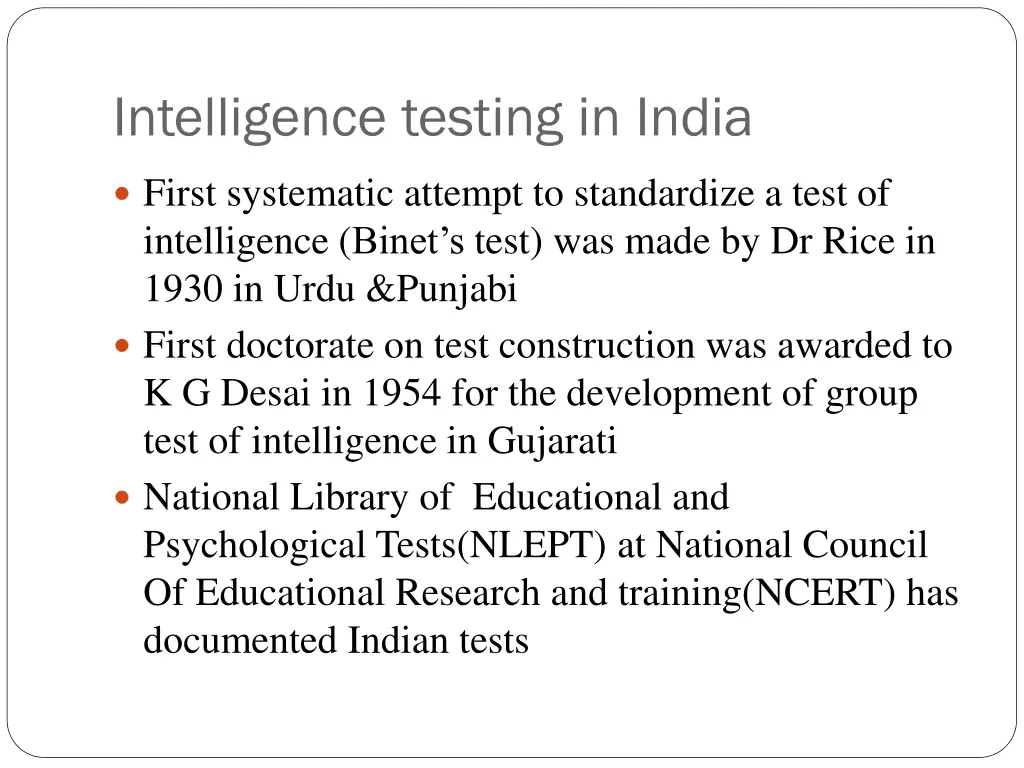 intelligence testing in india