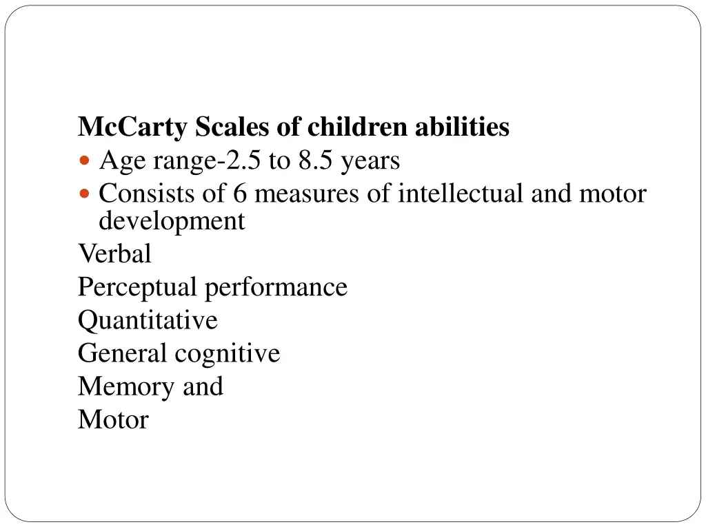 mccarty scales of children abilities age range