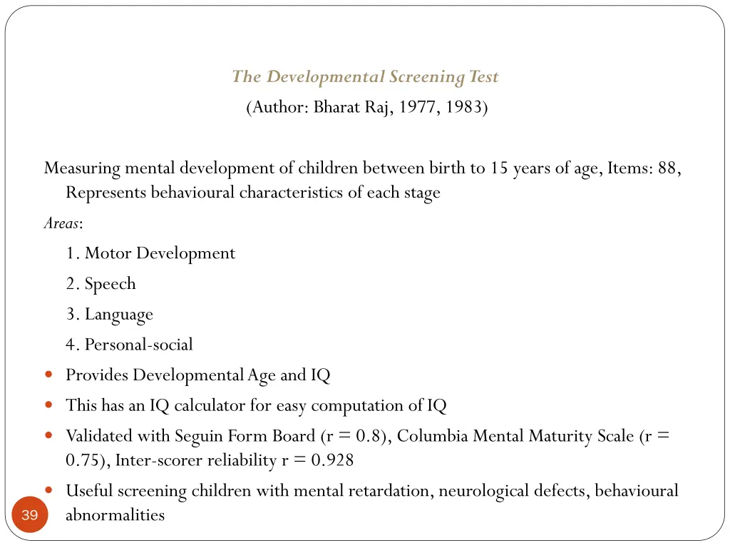 the developmental screening test author bharat