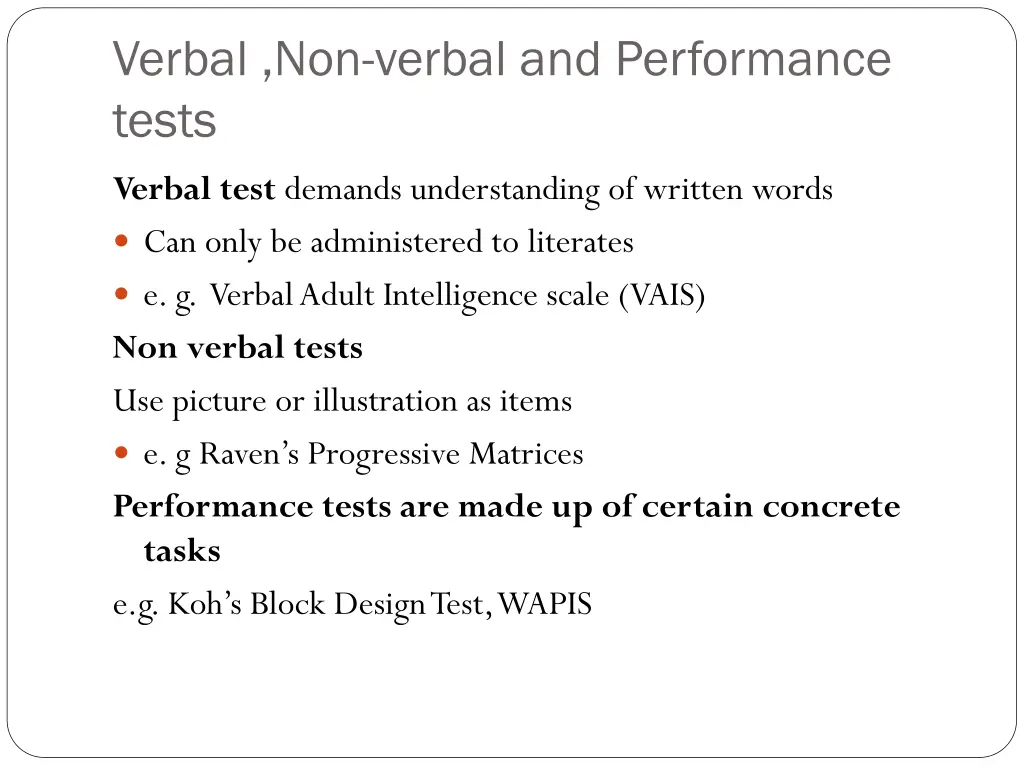 verbal non verbal and performance tests