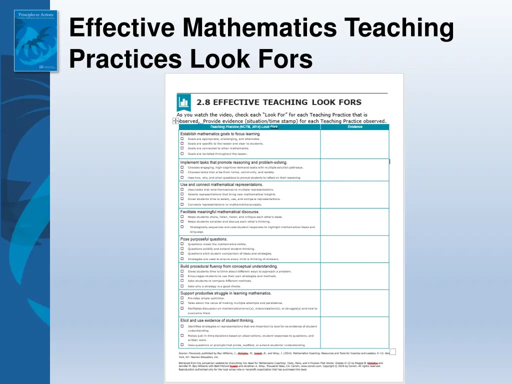 effective mathematics teaching practices look fors