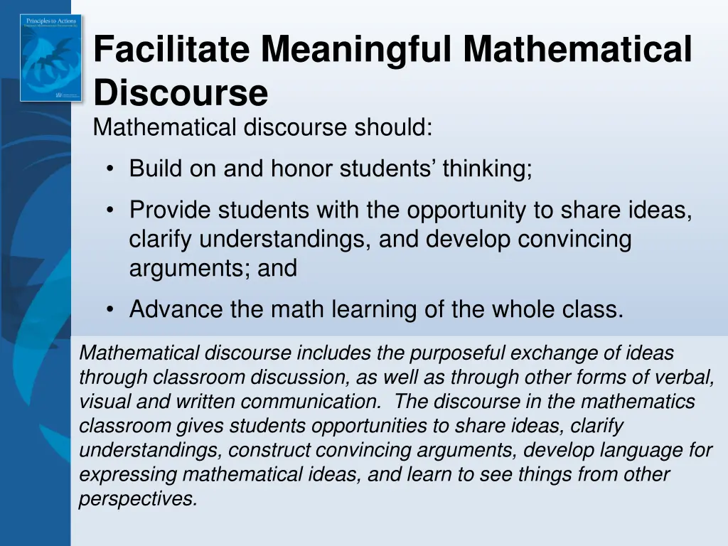 facilitate meaningful mathematical discourse