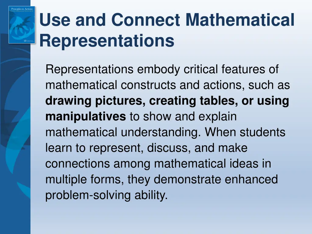 use and connect mathematical representations 1