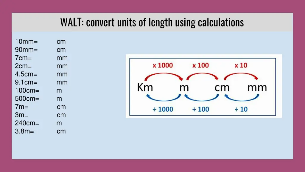 walt convert units of length using calculations 8