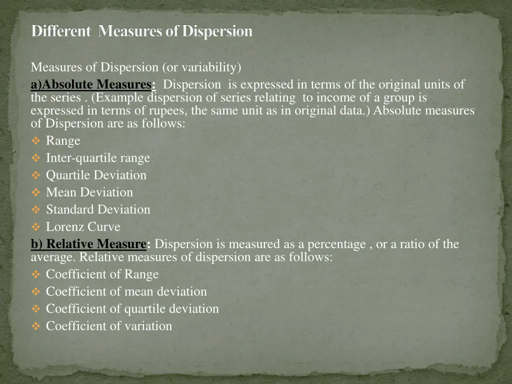 different measures of dispersion