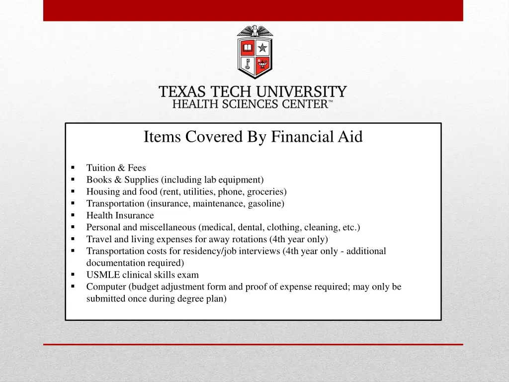 items covered by financial aid