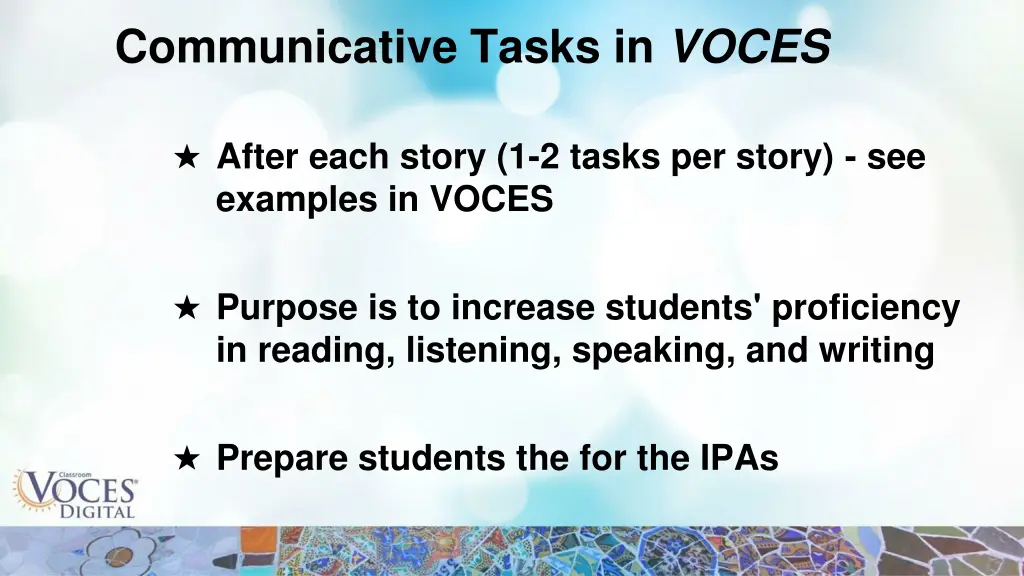 communicative tasks in voces