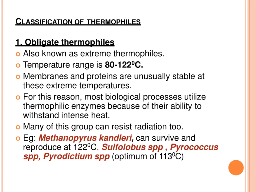 c lassification of thermophiles